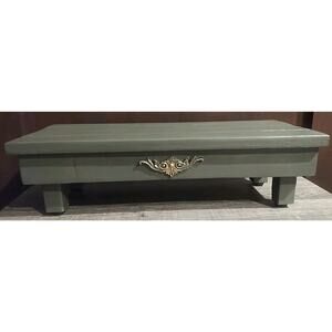 Riser Shelf Olive Green Gold Wood Painted Candle stand Table Adjustable Feet
